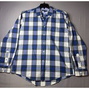 Tommy Hilfiger Retro Men XL Preppy Plaid Button Down Long Sleeve Blue Shirt